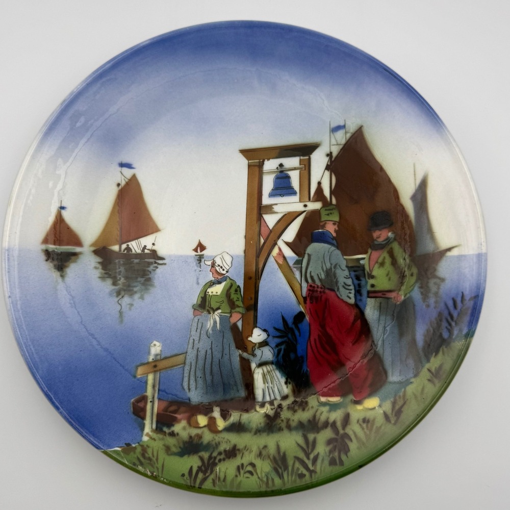 Vintage German Decorative 12" Plate Nautical Scene Bell Tower Sailboats